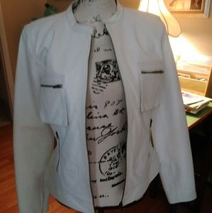 White Genuine Leather Rampage Motorcycle Jacket Wo